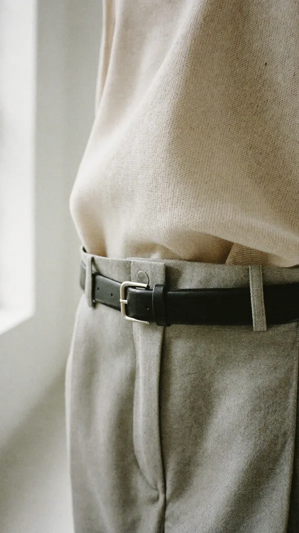 Minimal, wool trousers, belt detail