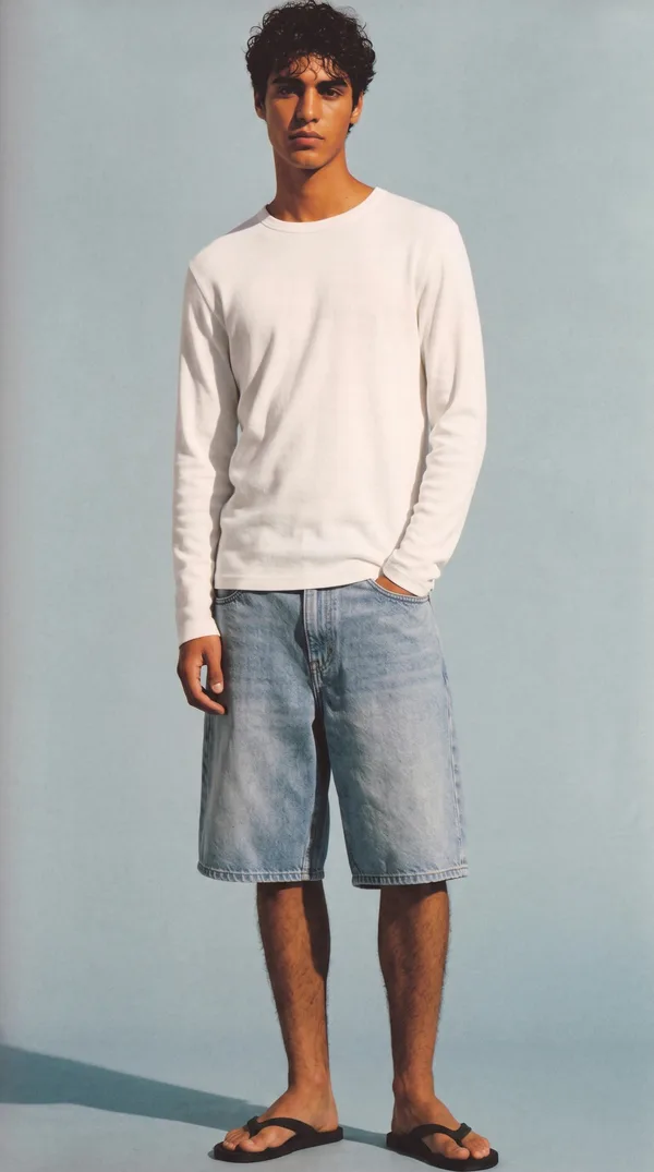 Resort, striped shirt, workwear shorts