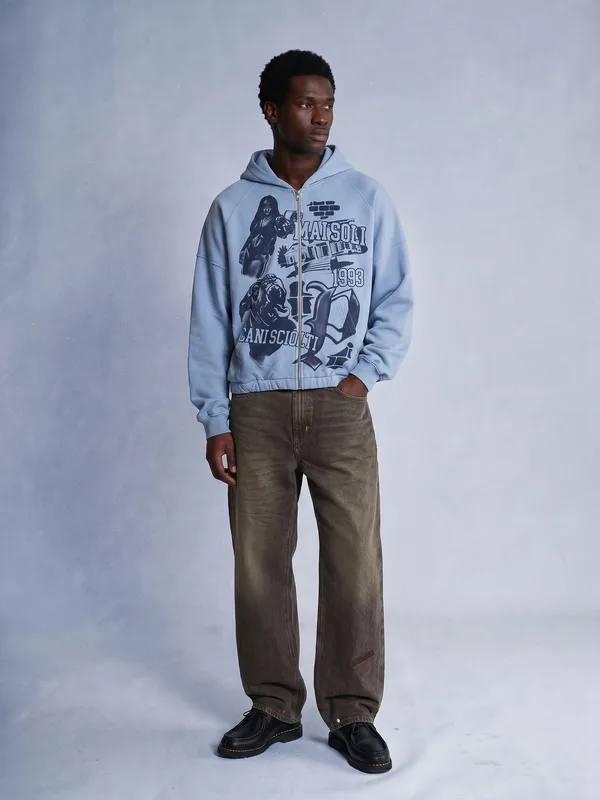 Streetwear, graphic zip hoodie, baggy jeans